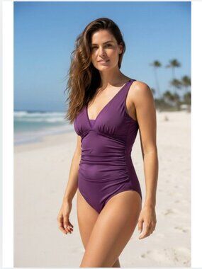 Lands' End SlenderSuit Grecian Adjustable Long Torso One Piece Swimsuit, 10L